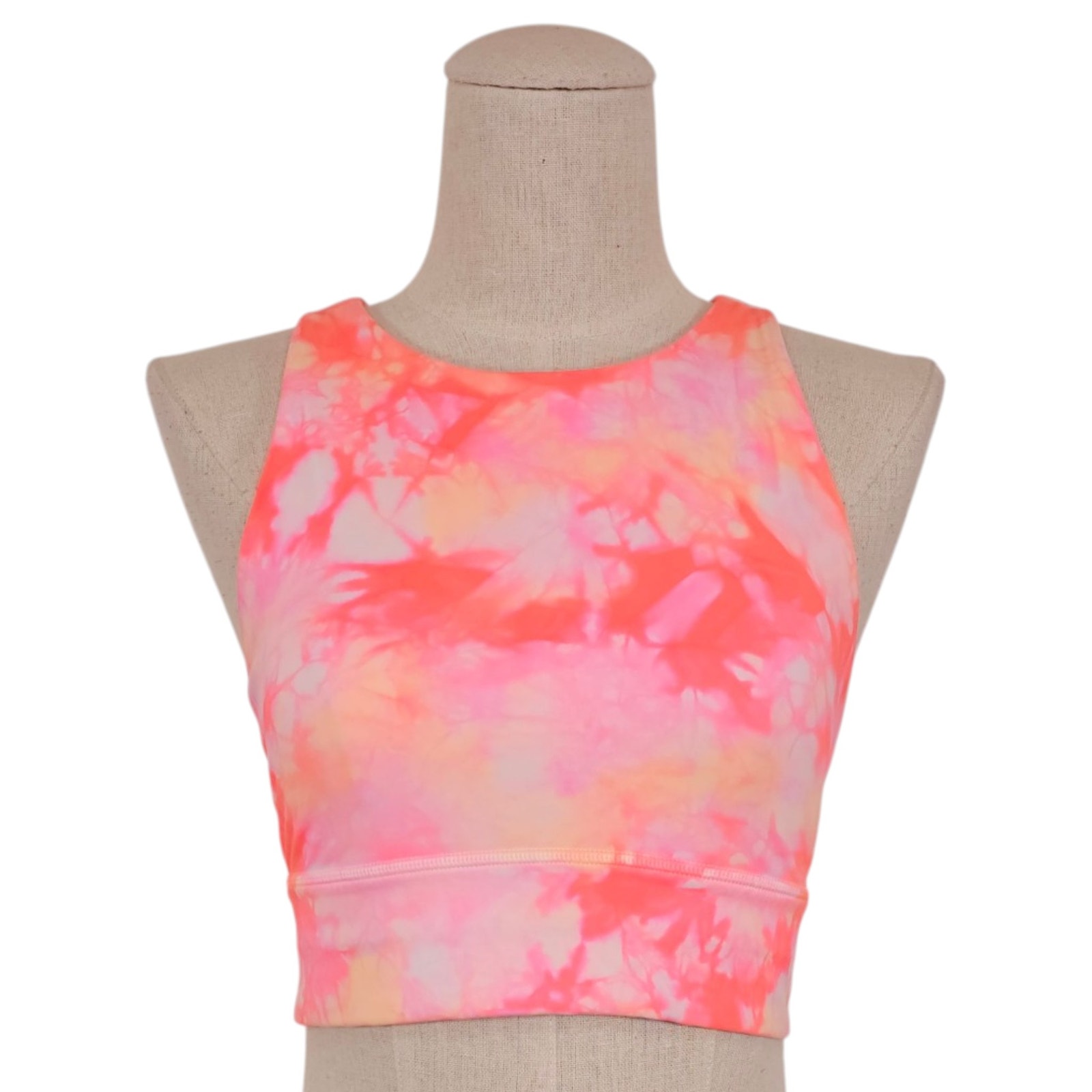 Lululemon Energy Bra High Neck Long Shibori White Grapefruit Orange Sz 6
